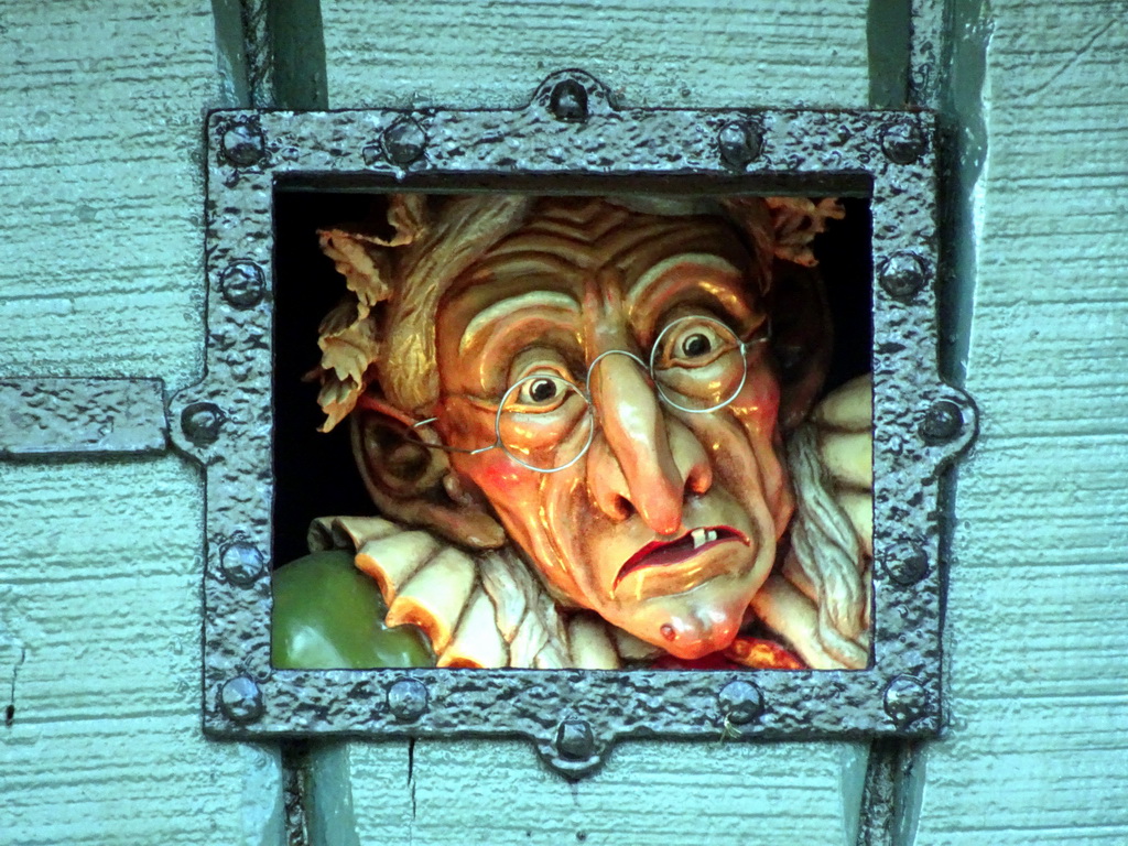 The witch at the Hansel and Gretel attraction at the Fairytale Forest at the Marerijk kingdom, during the Winter Efteling