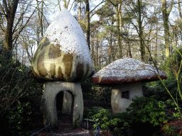 Houses at the Gnome Village attraction at the Fairytale Forest at the Marerijk kingdom, during the Winter Efteling