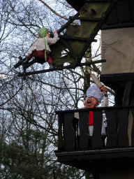 Laaf people at the Lariekoekhuys building at the Laafland attraction at the Marerijk kingdom, viewed from the Anton Pieck Plein Square, during the Winter Efteling