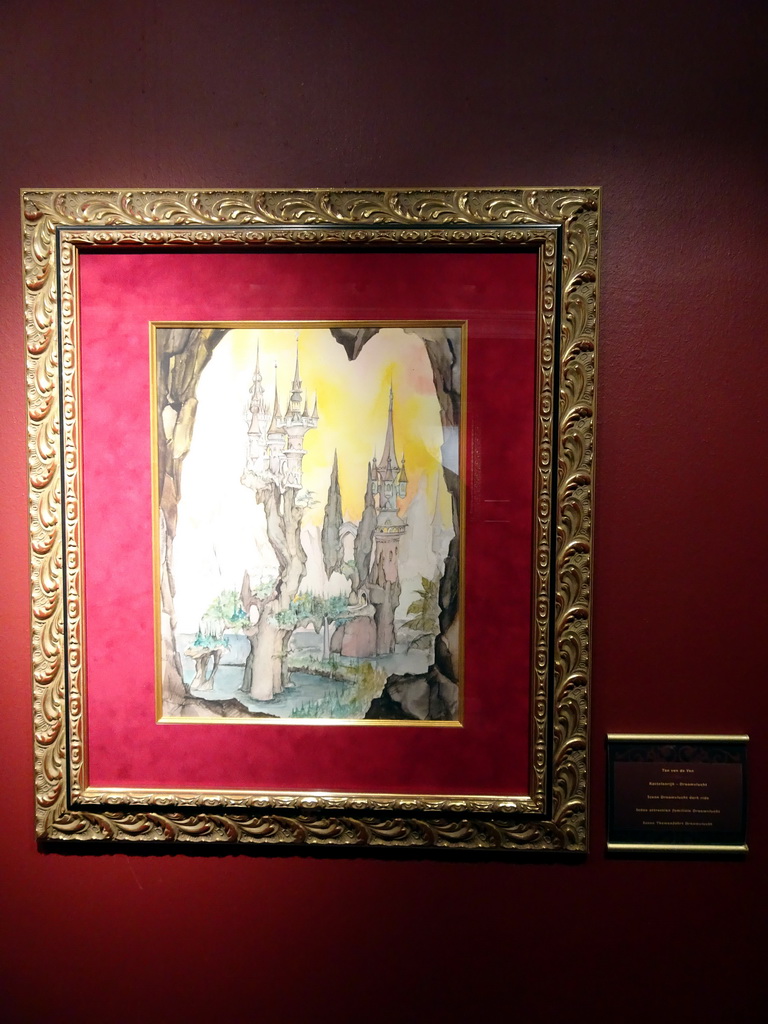 Drawing of the Heavenly Strongholds in the Droomvlucht attraction by Ton van de Ven, in the Efteling Museum at the Marerijk kingdom, during the Winter Efteling