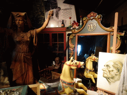 Statues, drawing and mirror in the Efteling Museum at the Marerijk kingdom, during the Winter Efteling