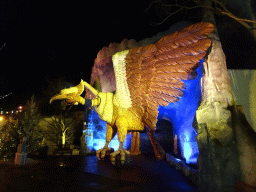 Front of the Vogel Rok attraction at the Carnaval Festival Square at the Reizenrijk kingdom, during the Winter Efteling, by night