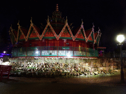 The Pagoda attraction at the Reizenrijk kingdom, during the Winter Efteling, by night