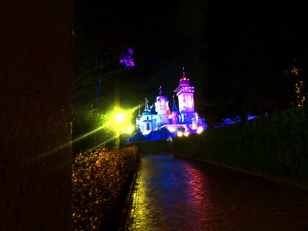 Road to the Symbolica attraction at the Fantasierijk kingdom, during the Winter Efteling, by night