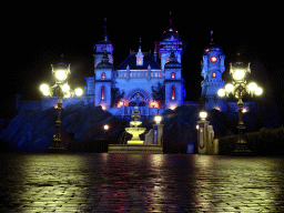 Front of the Symbolica attraction at the Fantasierijk kingdom, during the Winter Efteling, by night