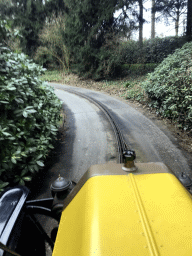 Rails at the Oude Tufferbaan attraction at the Ruigrijk kingdom, viewed from the automobile