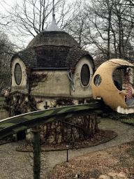 The Lot`s Kraamhuys building at the Laafland attraction at the Marerijk kingdom, viewed from the monorail