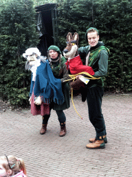 Actors with hand puppets during the Sprookjesboom Show at the Open-air Theatre at the Fairytale Forest at the Marerijk kingdom