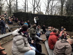 Actor with hand puppet during the Sprookjesboom Show at the Open-air Theatre at the Fairytale Forest at the Marerijk kingdom