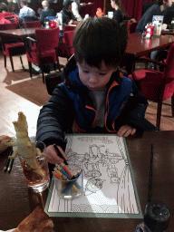 Max with a drawing at Pinokkio`s restaurant at the Fantasierijk kingdom