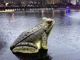 Frog fountain at the Aquanura lake at the Fantasierijk kingdom, during the water show