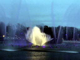 The Aquanura lake at the Fantasierijk kingdom, during the water show, at sunset