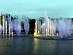 The Aquanura lake at the Fantasierijk kingdom, during the water show, at sunset