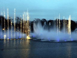 The Aquanura lake at the Fantasierijk kingdom, during the water show, at sunset