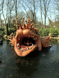 Giant fish with Pinocchio inside at the Pinocchio attraction at the Fairytale Forest at the Marerijk kingdom