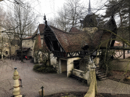 The Slakkenhuys and Lonkhuys buildings at the Laafland attraction at the Marerijk kingdom, viewed from the monorail