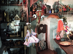 Wooden dolls in Geppetto`s House at the Pinocchio attraction at the Fairytale Forest at the Marerijk kingdom