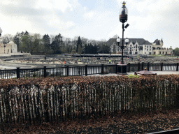 The Aquanura lake, under renovation, the Efteling Theatre and the Fata Morgana attraction at the Anderrijk kingdom