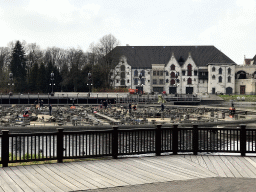 The Aquanura lake, under renovation, and the Efteling Theatre at the Anderrijk kingdom