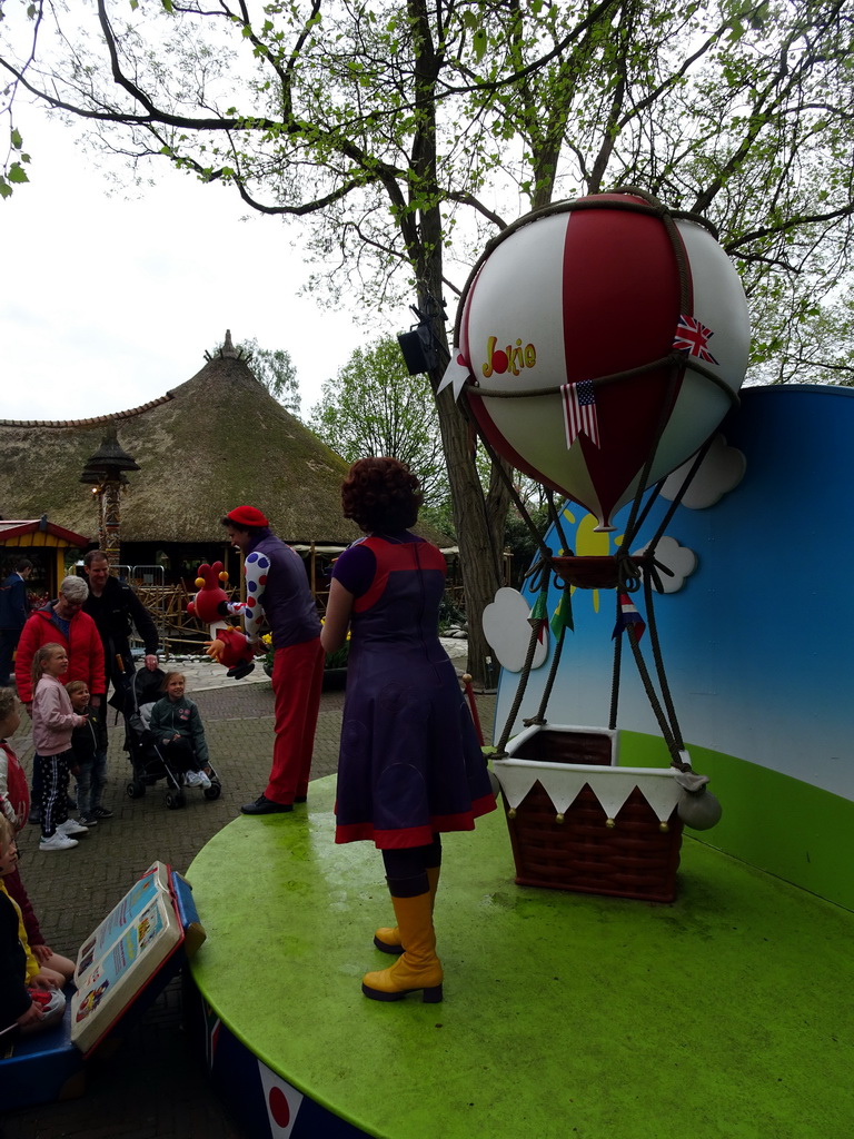 Actors and hand puppets at the Jokie and Jet attraction at the Carnaval Festival Square at the Reizenrijk kingdom