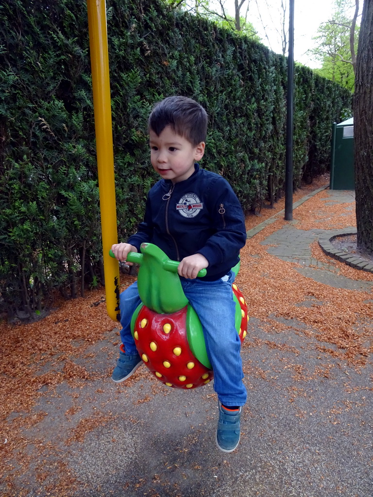 Max on a seesaw at the Kleuterhof playground at the Reizenrijk kingdom