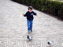 Max with Eigenheymers and pigeons at the Ton van de Ven square at the Marerijk kingdom