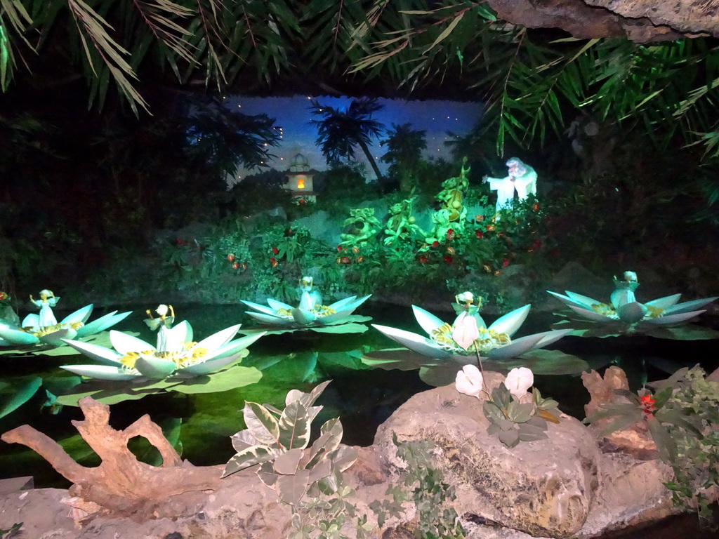 The Witch, the Frogs, the Water Lilies and the Fakir`s Tower at the Indian Water Lilies attraction at the Fairytale Forest at the Marerijk kingdom