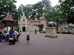 The Herautenplein square with the Snow White and Donkey Lift Your Tail attractions at the Fairytale Forest at the Marerijk kingdom