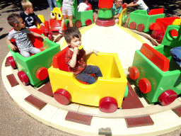 Max with an ice cream on the train at the Kleuterhof playground at the Reizenrijk kingdom