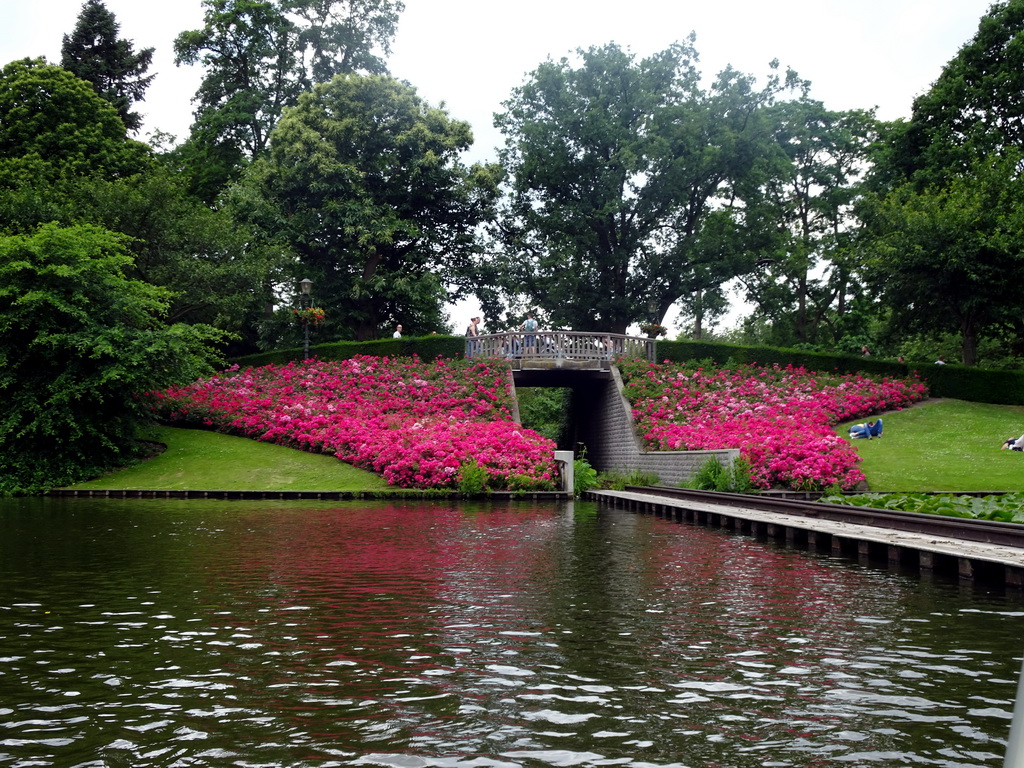 Bridge with flowers at the Gondoletta attraction at the Reizenrijk kingdom, viewed from our Gondoletta