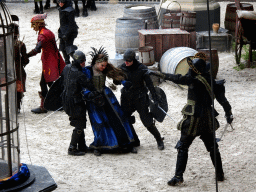 Actors on the stage of the Raveleijn theatre at the Marerijk kingdom, during the Raveleijn Parkshow