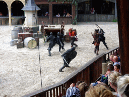 Actors on the stage of the Raveleijn theatre at the Marerijk kingdom, during the Raveleijn Parkshow