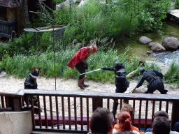 Actors on the stage of the Raveleijn theatre at the Marerijk kingdom, during the Raveleijn Parkshow