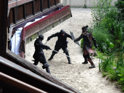 Actors on the stage of the Raveleijn theatre at the Marerijk kingdom, during the Raveleijn Parkshow