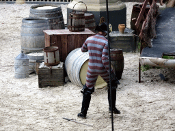 Actor on the stage of the Raveleijn theatre at the Marerijk kingdom, during the Raveleijn Parkshow