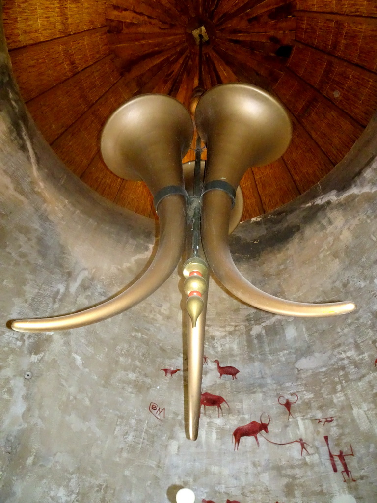 Horns and drawings in the Laafs Loerhuys building at the Laafland attraction at the Marerijk kingdom