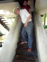 Miaomiao`s parents at the staircase of the Lachhuys building at the Laafland attraction at the Marerijk kingdom