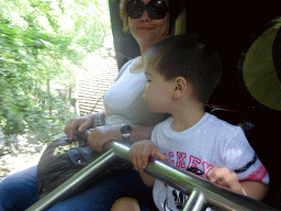 Miaomiao and Max in the monorail of the Laafland attraction at the Marerijk kingdom