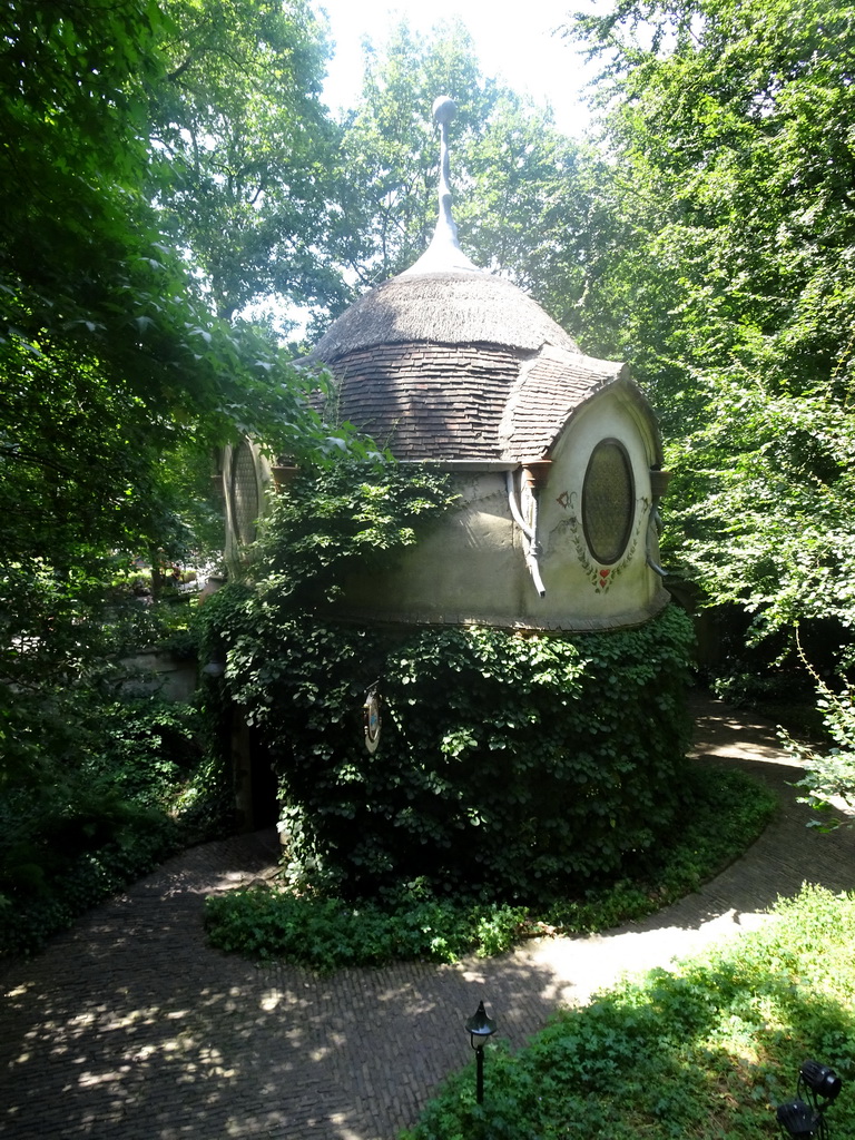 The Lot`s Kraamhuys building at the Laafland attraction at the Marerijk kingdom, viewed from the monorail