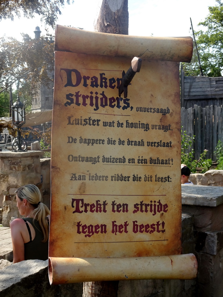 Sign at the Joris en de Draak attraction at the Ruigrijk kingdom