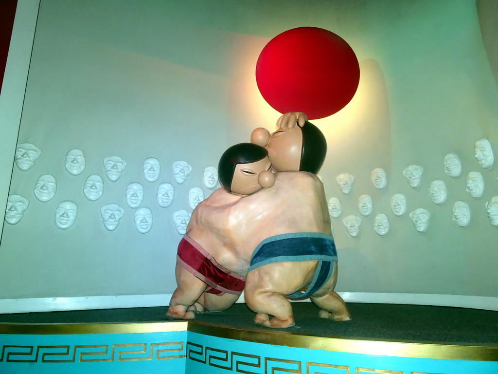 Sumo wrestlers at the Japanese scene at the Carnaval Festival attraction at the Reizenrijk kingdom