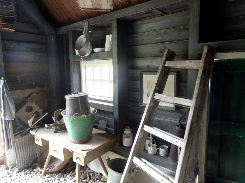 Interior of a shed at the Kinderspoor attraction at the Ruigrijk kingdom, viewed from the train