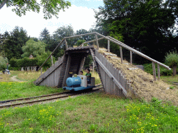 Train and bridge at the Kinderspoor attraction at the Ruigrijk kingdom, viewed from the train