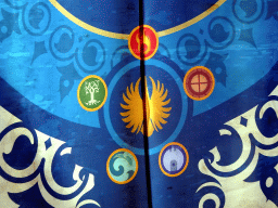 Emblems of the five elements at the stage curtain in the Raveleijn theatre at the Marerijk kingdom