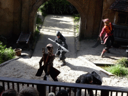 Actors on the stage of the Raveleijn theatre at the Marerijk kingdom, during the Raveleijn Parkshow