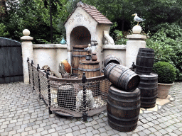 Wooden barrels and fox tail at the Pinocchio attraction at the Fairytale Forest at the Marerijk kingdom