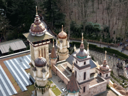 The towers and roof of the Symbolica attraction at the Fantasierijk kingdom, viewed from the Pagoda attraction at the Reizenrijk kingdom