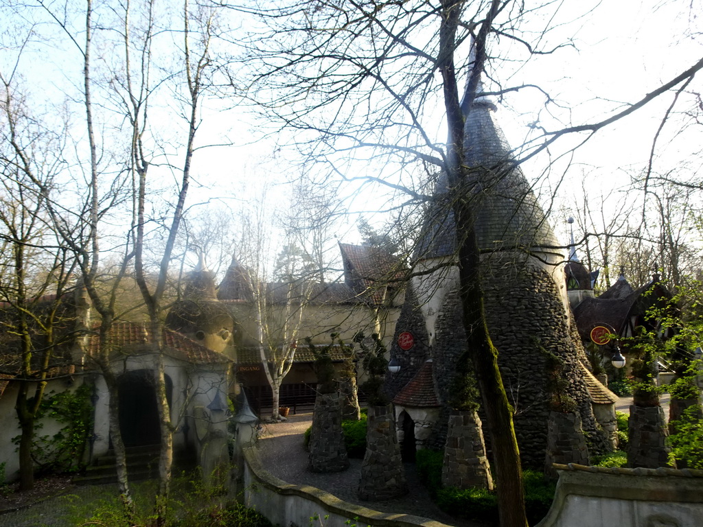 The Laafs Loerhuys and Slakkenhuys buildings at the Laafland attraction at the Marerijk kingdom, viewed from the monorail