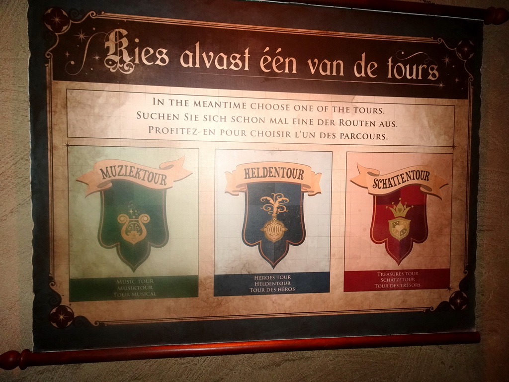 Poster with the different tours of the Symbolica attraction at the Fantasierijk kingdom