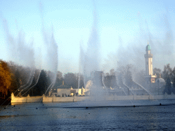 The Aquanura lake at the Fantasierijk kingdom and the Fata Morgana attraction at the Anderrijk kingdom, during the water show